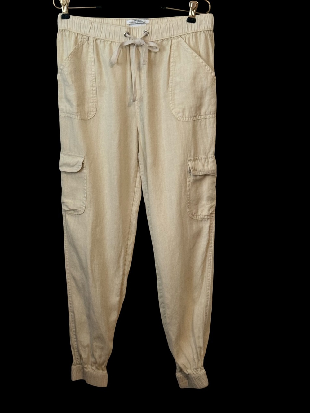 Linen CargoJoggers Women Medium Cream Pull On Draw String Streetwear Gorpcore